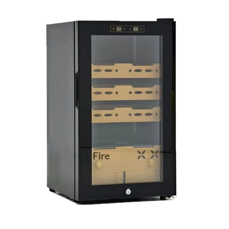 Fingerprint Password Dual-Temperature Single-Zone Wood Tempered Glass Stainless Steel Integrated Wine Refrigerated Cabinet Cigar