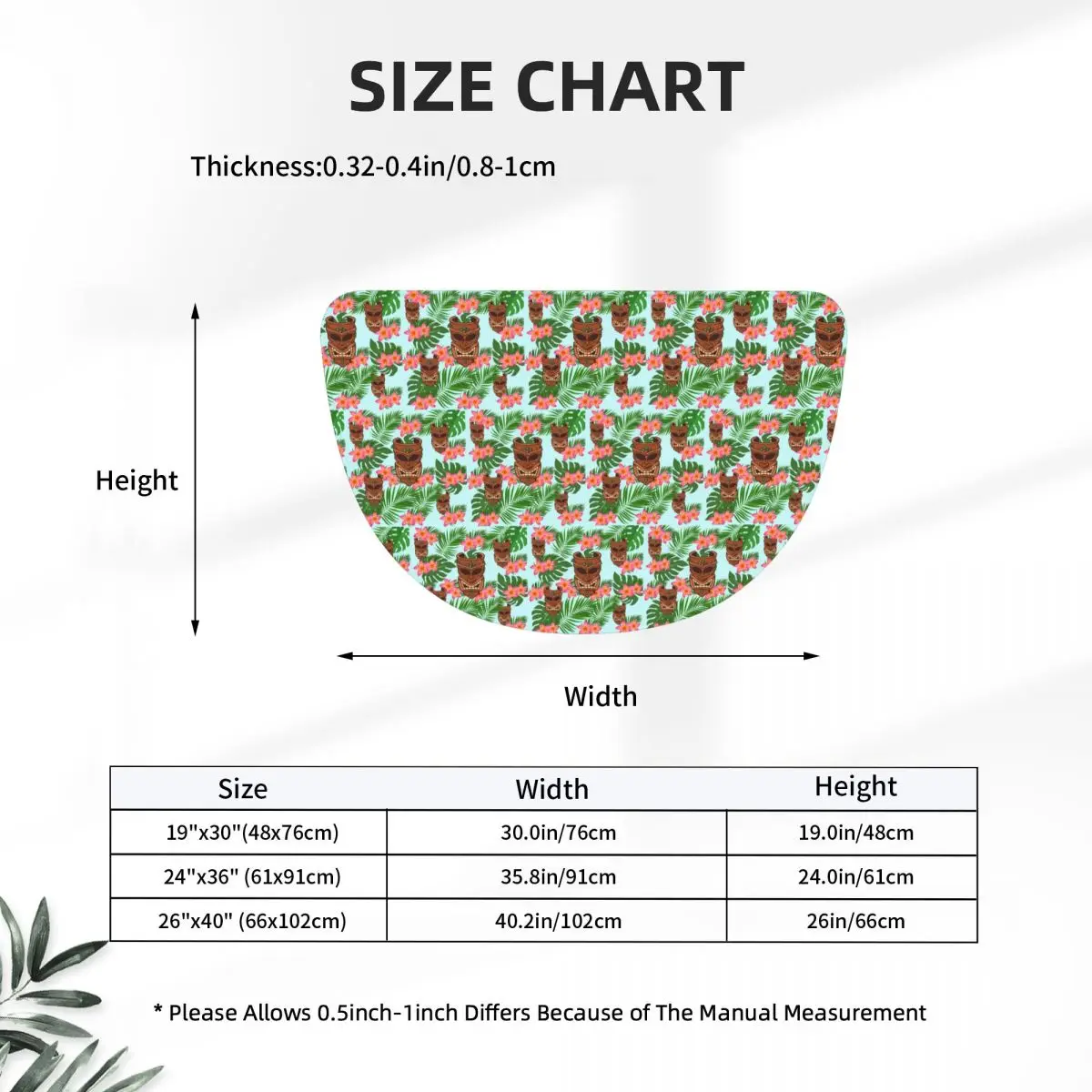 Hawaiian Tiki And Hibiscus Print Soft Flannel Half Round Doormat Non Slip Bathroom Mat Absorbent Floor Carpet for Garage