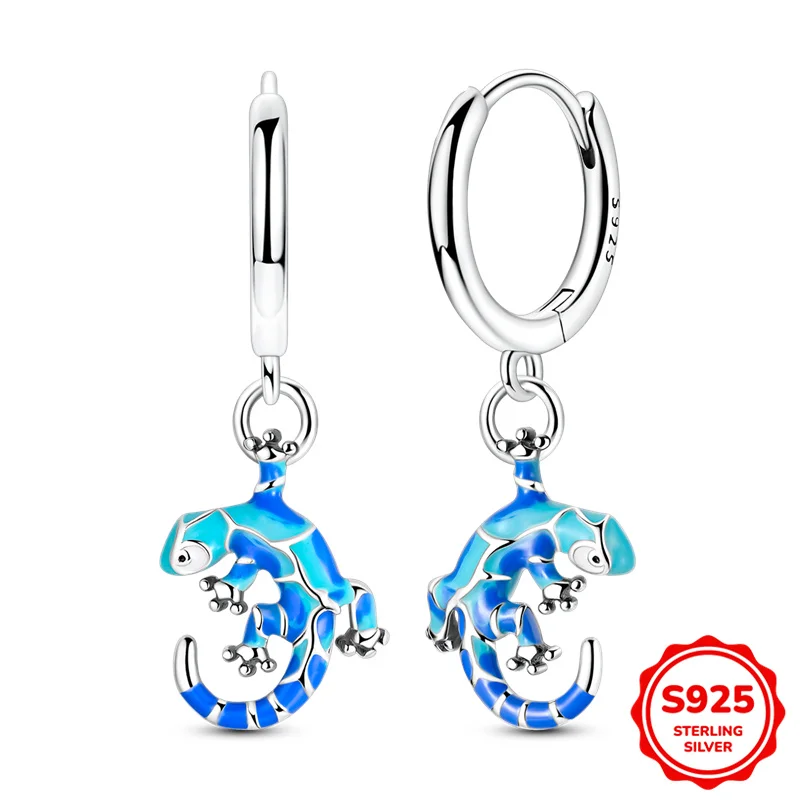 

100% 925 Sterling Silver Earrings Women Glazed Gecko Hoop Earring For Anniversary Wedding Jewelry Gift