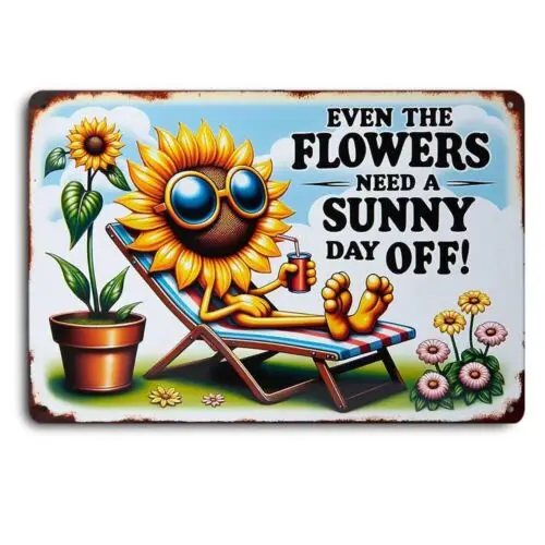 Vibrant Sunflower Illustration with Relaxation Retro Metal Tin Sign 12x8