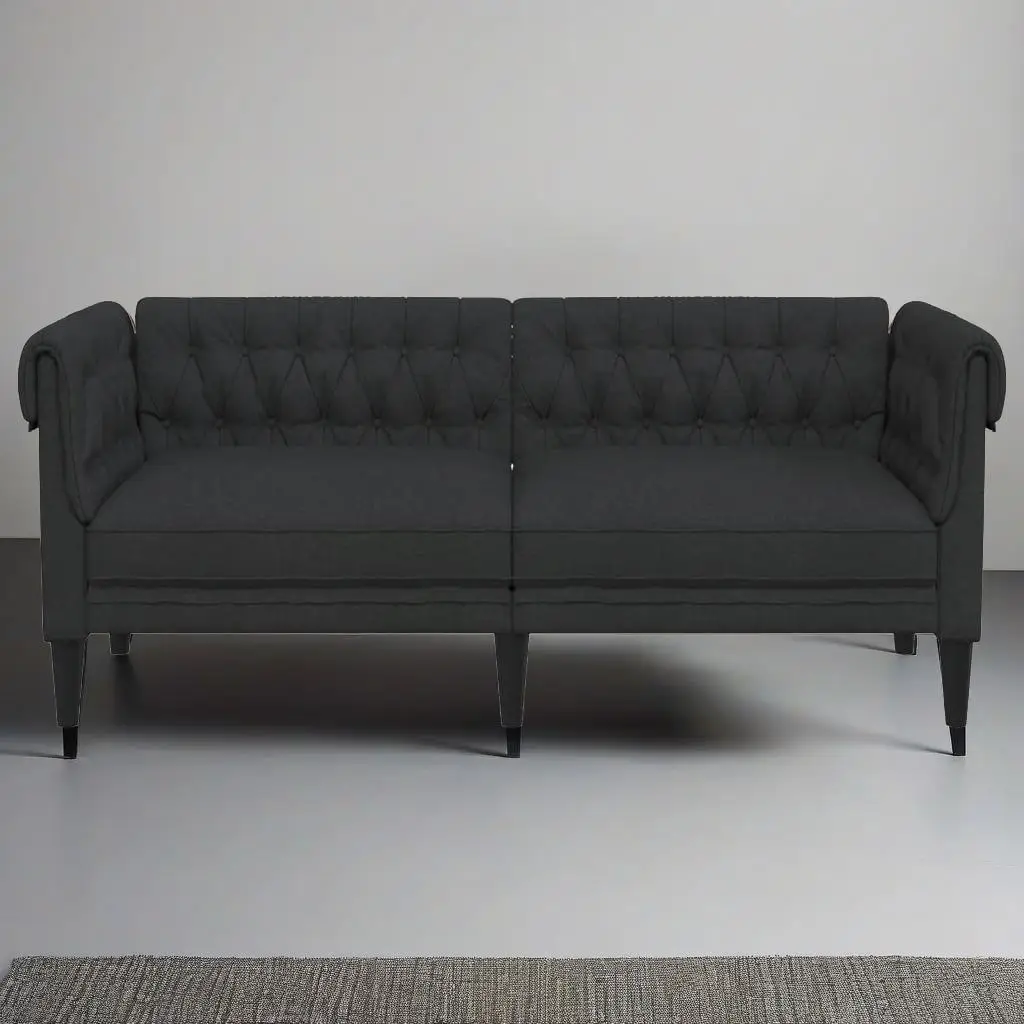 Elegant Black Fabric 2-Seater Chesterfield Sofa - Stylish & Comfortable Seating for Home