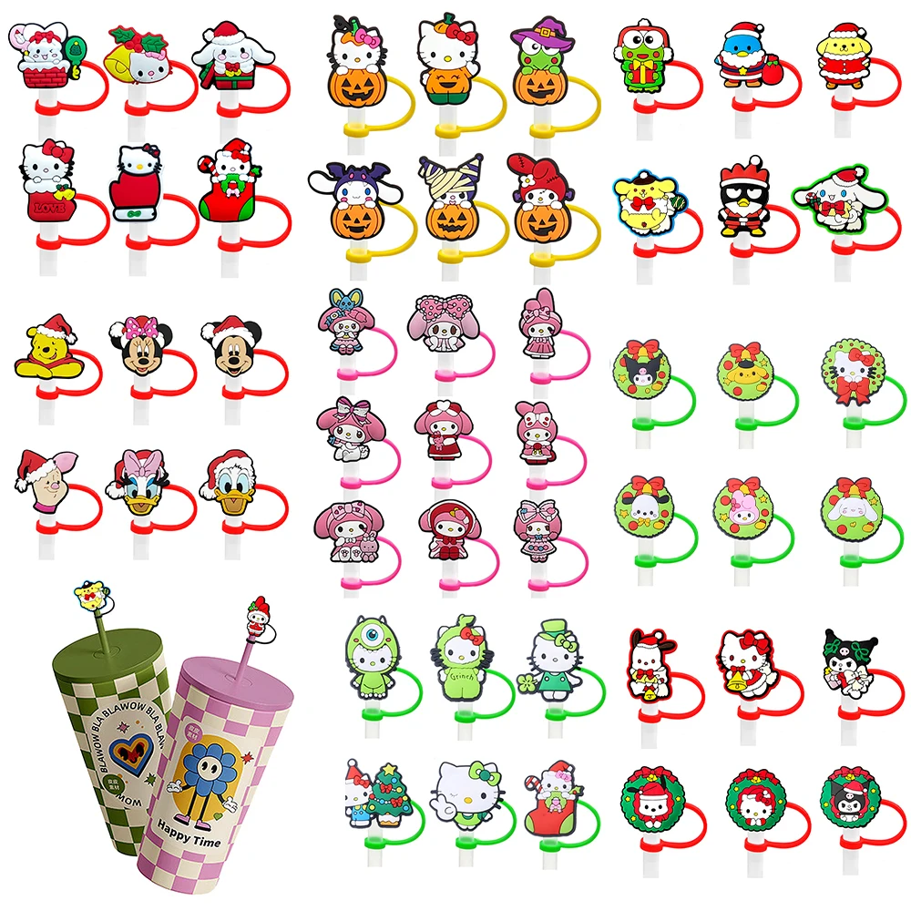 Lovely Christmas Sanrio Cover Cap for Stanley Cup Reusable 10mm Silicone Straw Topper Compatible With Dust-Proof Straw Tips Lids