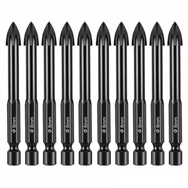 10PCS Four Blade Drill Bit Set For Drilling Glass Ceramic Tiles And Concrete 3-12mm Carbide Drill Bits Tools