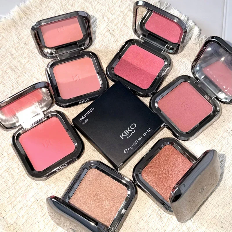 KIKO Unlimited Blush Powder 6g Matte Shimmer Face Blush Lasting Natural Cheek Color Pigmented Soft Cosmetic for Daily Party Look