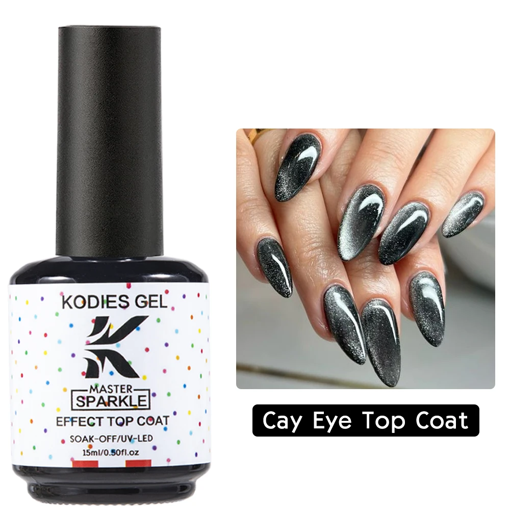 KODIES 젤 슈퍼 캣 아이 탑 코트 젤 매니큐어 15ML 세미 퍼머넌트 UV/LED 소크 오프 글리터 마감 레진 매니큐어 네일 아트