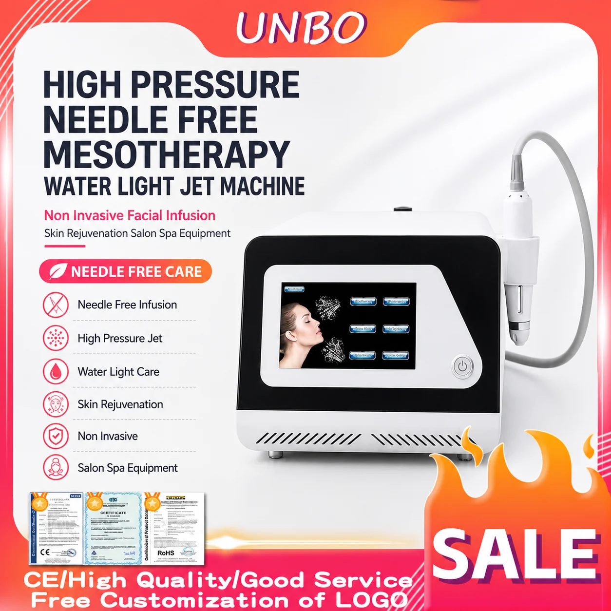 High Pressure Needle Free Mesotherapy Water Light Jet Machine Non Invasive Facial Infusion Skin Rejuvenation Salon Spa Equipment