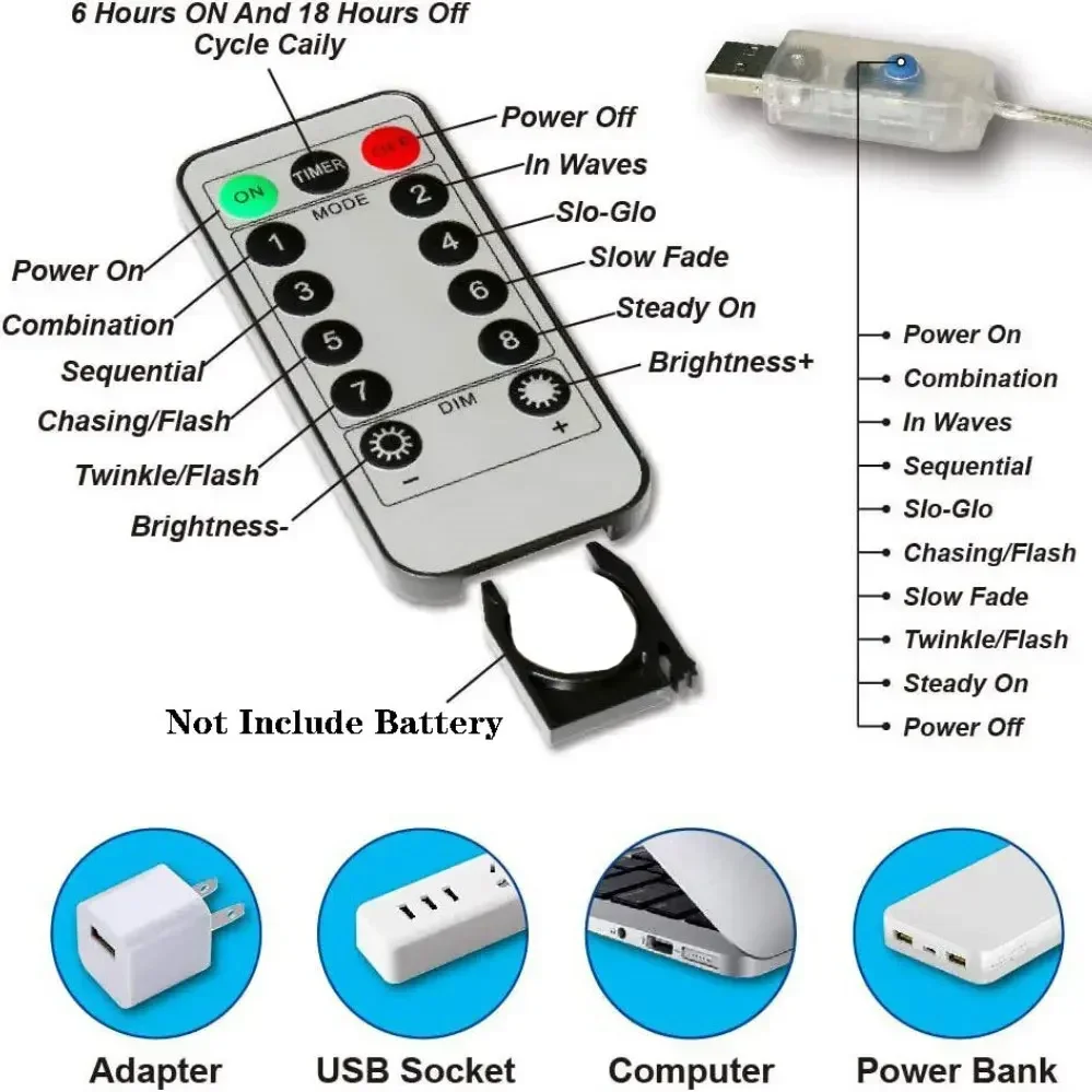 شريط إضاءة LED أبيض دافئ ، إكليل خرافي ، USB ، 8 أوضاع ، ستارة ، ديكور ، منزل ، عطلة ، العام الجديد ، عيد الميلاد ، مصباح #5