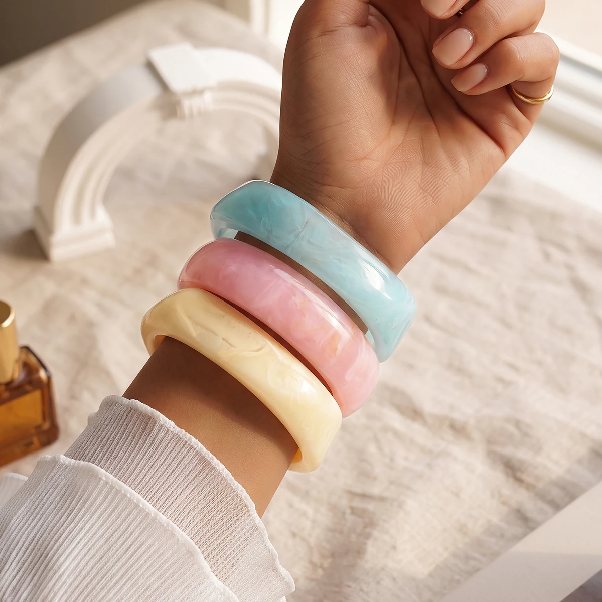 3Pcs/Set Exaggerated Resin Wide Bangles Bracelet for Women Vintage Fashion Irregular Stackable Bangles Y2K Daily Wear Jewelry