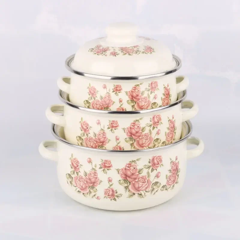 

Enamel Porcelain Stock Pot 16-26CM Three-piece Enamel Stock Induction Cooker Universal Baby Mini Milk Cooking Pot