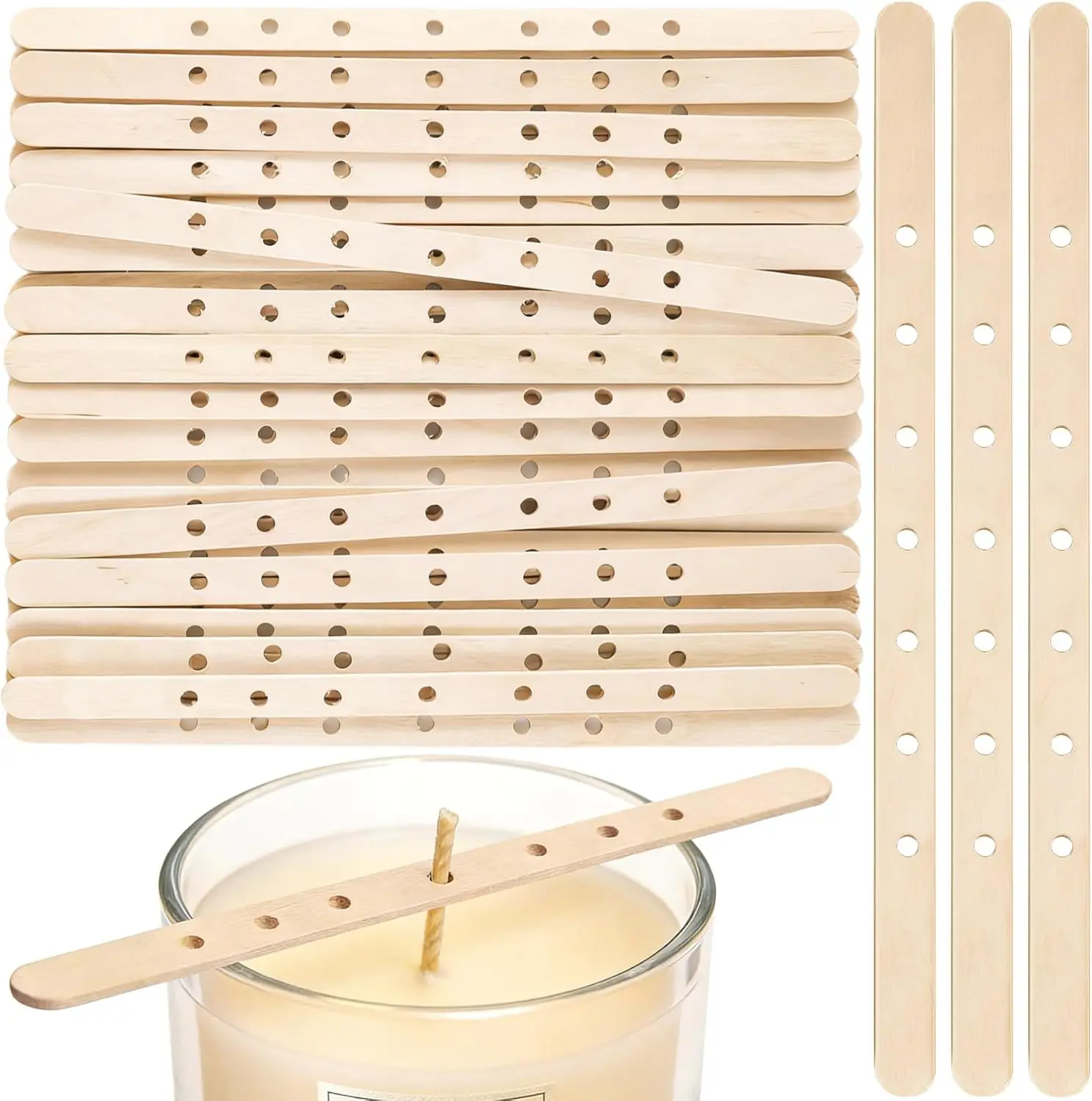 30/50 piezas Soporte de mecha de vela de madera de 7 agujeros para fabricación de velas, Dispositivos de centrado de mecha de vela, Herramientas DIY para hacer velas