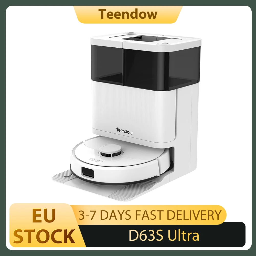 Teendow D63S ULTRA Roboter-Staubsauger und Wischmopp, 10KPa Super-Saugkraft, Kantenreinigung, Automatische Mopp-Reinigung & -Trocknung, Selbstentleerung, 160 Min. Laufzeit