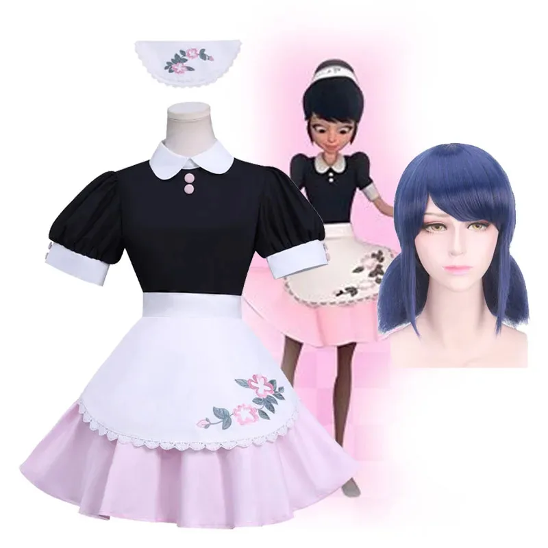 Halloween 2025 Pelucas de cosplay de mariquita Marinette Dupain-Cheng Trajes Comic-con Miraculous Girls Lady Bug Maid Disfraz ob;8