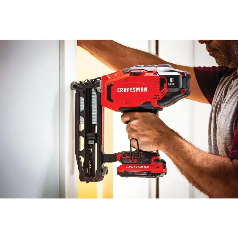 CRAFTSMAN V20 Cordless Finish Nailer Kit, Nail Gun, 16GA, 2-1/2 Nails, Battery and Charger Included (CMCN616C1)