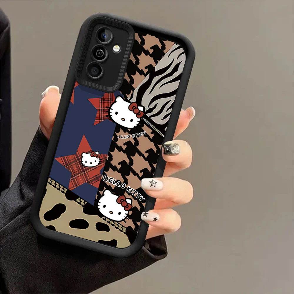 لطيف الكرتون H-HelloKitty FUNDA جراب هاتف لسامسونج غالاكسي S24 S23 S22 S21 S20 FE الترا زائد 4G 5G عدسة دائرة