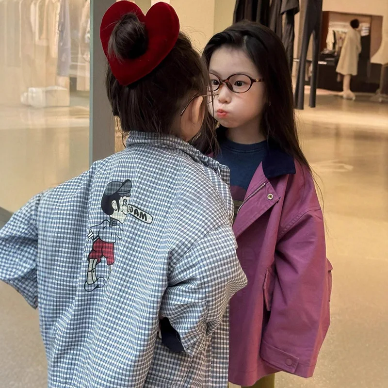 

Girls2025Autumn New Style Girls' Reversible Jacket Fake Two-Piece Base Shirt Half Skirt Three-Piece Set