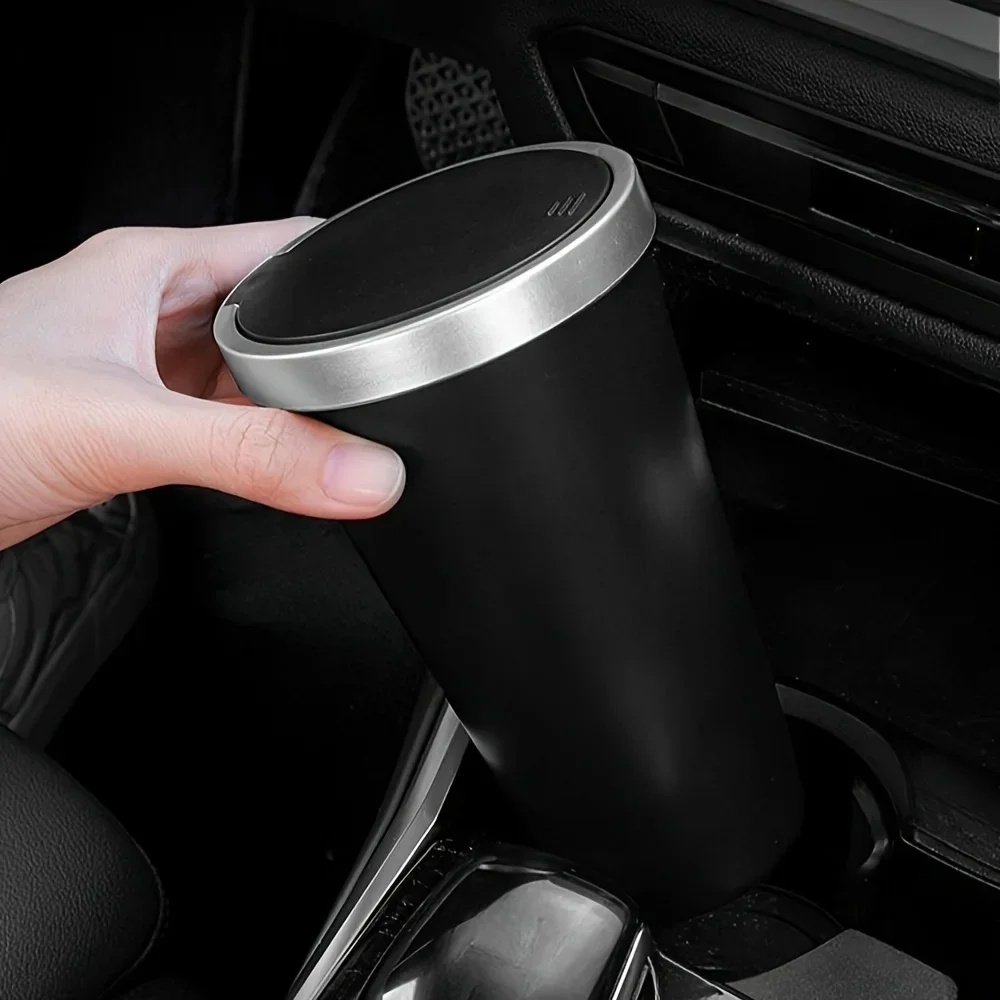 Picture 4: 1Pc Premium Car Trash Bin with Press Lid Leakproof Odor Resistant ABS Cup Holder Mini Garbage Can Auto Interior Parts