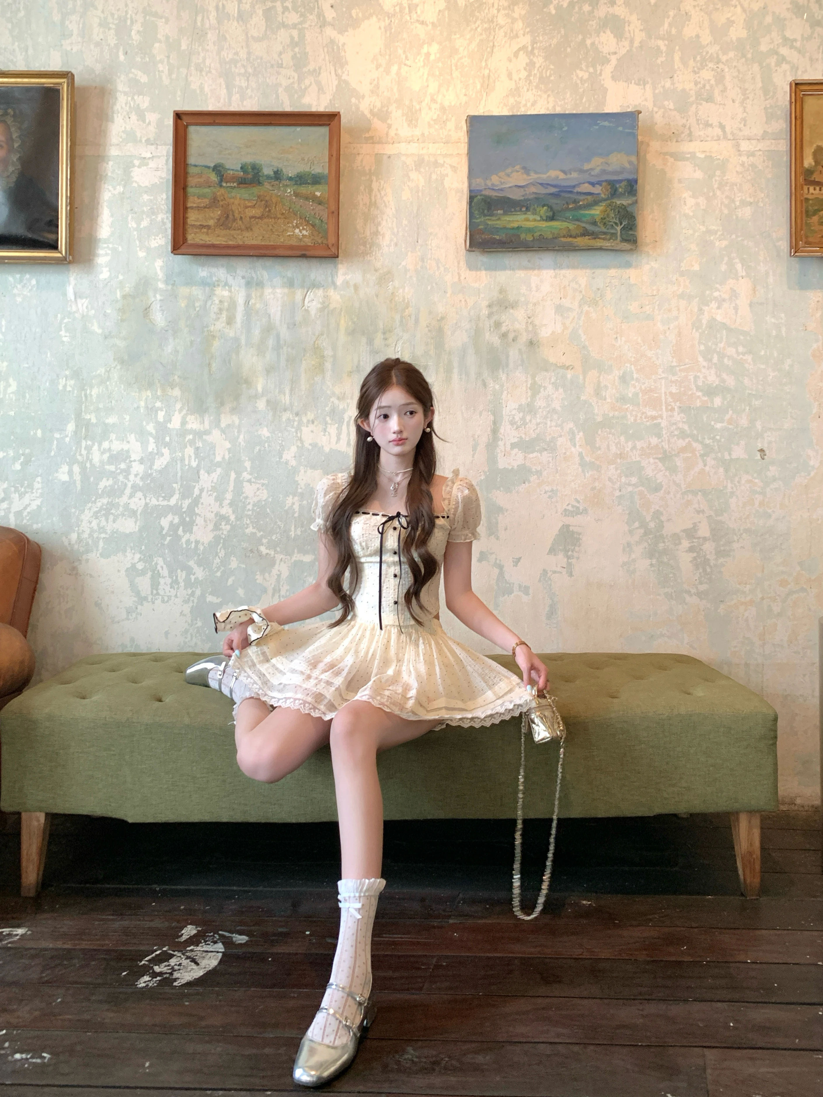 Summer Set Elegant Long Sleeve Bubble Sleeve Waist Cinched High Waist A-Line Skirt Women's Fashion Set  Knot Detail