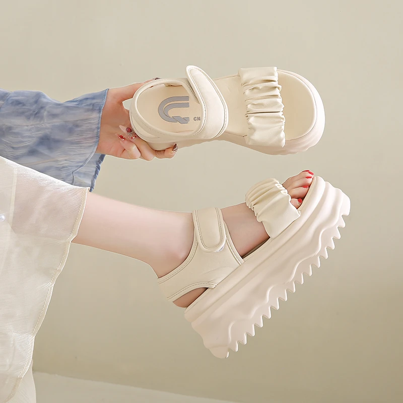 

8cm Korean Style Platform Sandals Women Summer 2025 Fashion Thick Sole Sport Sandals Beach Roman Shoes