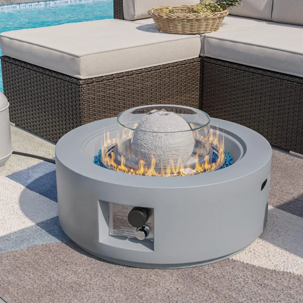 

29" Propane Fire Pit Table, 50,000 BTU Patio Fountain Fire Table w Waterproof Cover, Fires Glass, Fire Pit Table