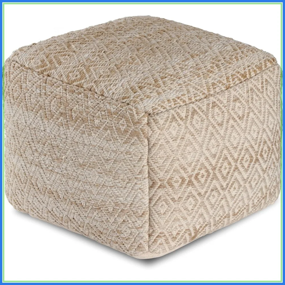 Handmade Cotton Pouf Ottoman Foot Rest Stool Floor Seating for Living Room Bedroom Home Decor Sandstone