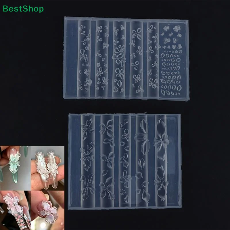 ☽ 1 Stück 3D Handgeschnitzte Eisblumen-Rosen-Nagelkunstform aus Silikon, Niedliches Nagelcharms-Werkzeug für Frauen, DIY Maniküre Harz-Zubehör