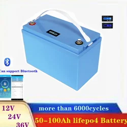 12V 100AH 120Ah 150Ah 24V 36V 40Ah 50AH 60Ah 80Ah lifepo4 lithium battery deep cycle batteries bluetooth BMS with charger 1 sold