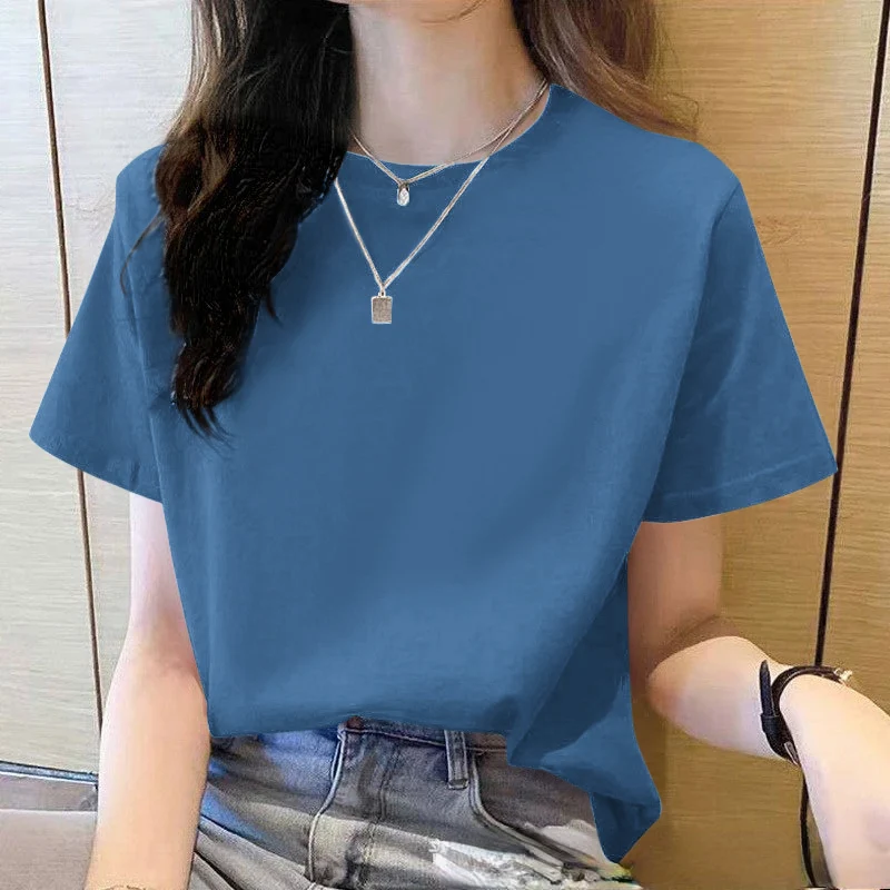 2025Summer Loose Women's T-Shirt High Quality O Neck Solid Color Short Sleeve Women's Business Wear Short Sleeve T-Shirt CCXX178