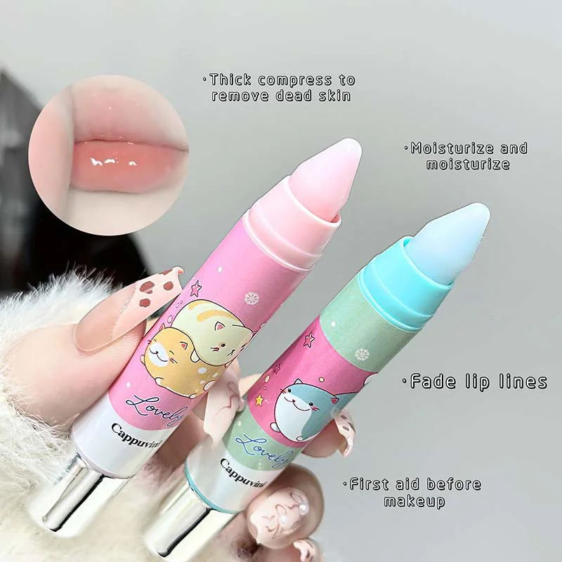 Cappuvini Cute Cat Moisturizing Lip Balm with a Gentle Formula and Natural Ingredients, Moisturizes and Nourishes, Long-Lasting Lip Care, a Must-Have for Autumn and Winter, Prevents Chapped Lips, Improves Lip Lines, Suitable for Both Men and Women, Refreshing and Non-Sticky, Lipstick Base, Portable and Compact Lip Balm.
