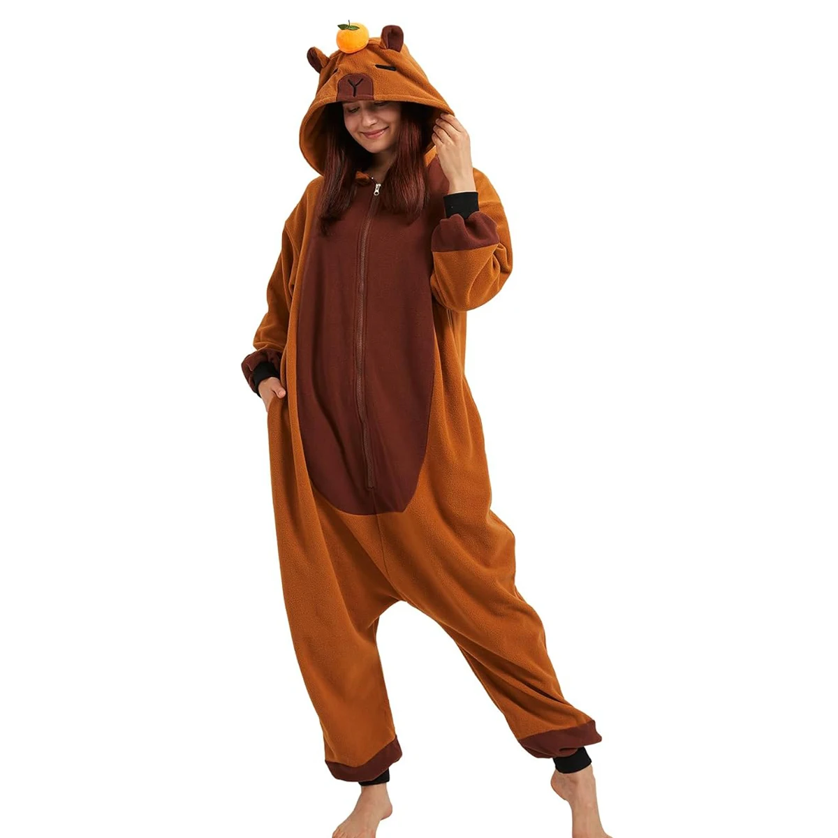 Anime Cosplay Costumes Jumpsuit Adults Hooded Pajamas Brown Capybara Kigurumi Unicorn Flannel Cartoon Onesies Slipper Halloween