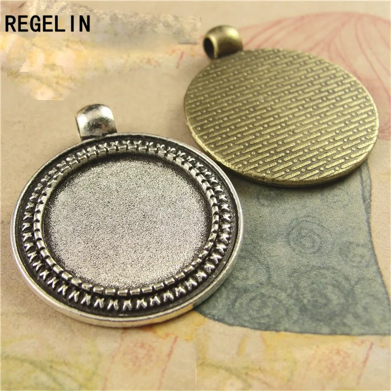 REGELIN 골동품 청동 펜던트 설정 카보 숑 기본 베젤 트레이 빈 10 개/몫 맞춤 20mm 카보 숑 카메오 DIY 목걸이 만들기