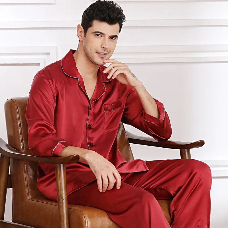 

Heavy High Quality Real Silk Pajamas Suit Men's Spring and Summer Long Sleeve Two-Piece Home Wear Autumn Winter