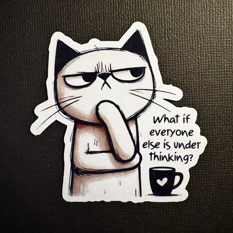 

1 шт. забавная глянцевая водонепроницаемая наклейка JDM с изображением размышляющего кота для ноутбука, шлема