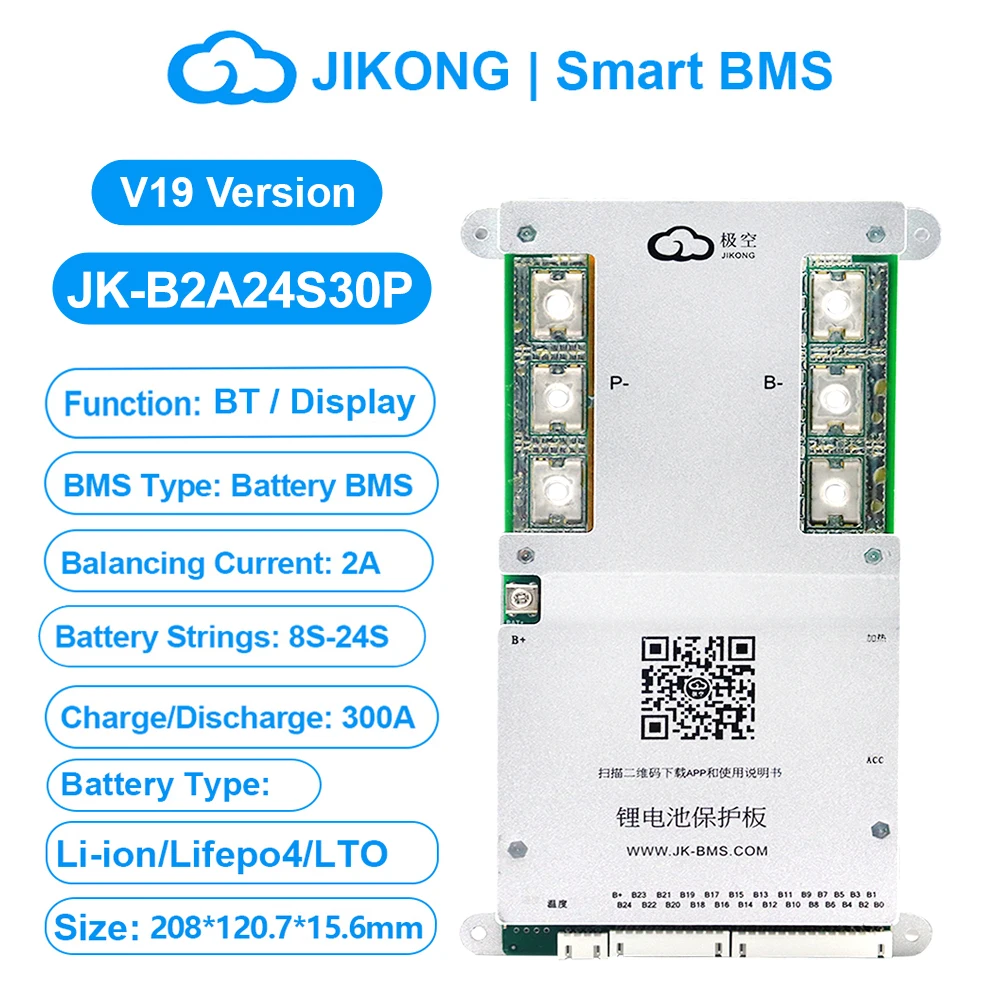 JIKONG V19 JK BMS 4S ~ 24S SMART BMS BT Warmte KAN 0.4A ~ 2A Stroom 100A 200A 300A Actieve Balancer voor Li-ion LiFePo4 Lto Batterij BMS