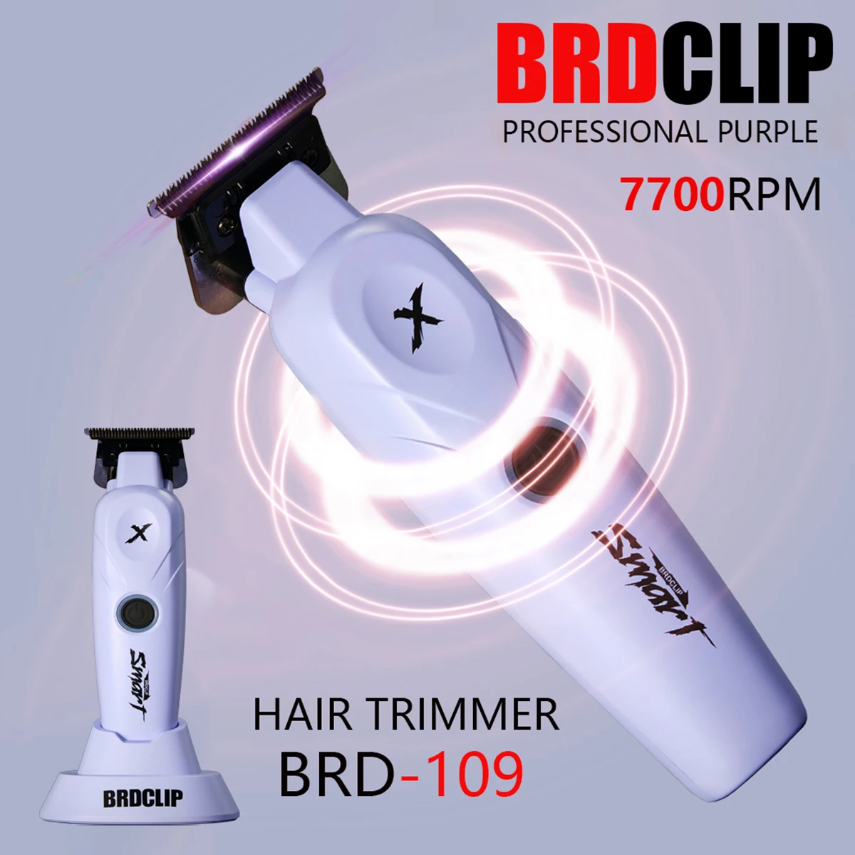 

BRDCLIP 109 Purple Professional Hair Trimmer Barber Gradient 7700RPM Men‘s Beard Trimming Electric Clipper with Base Charger