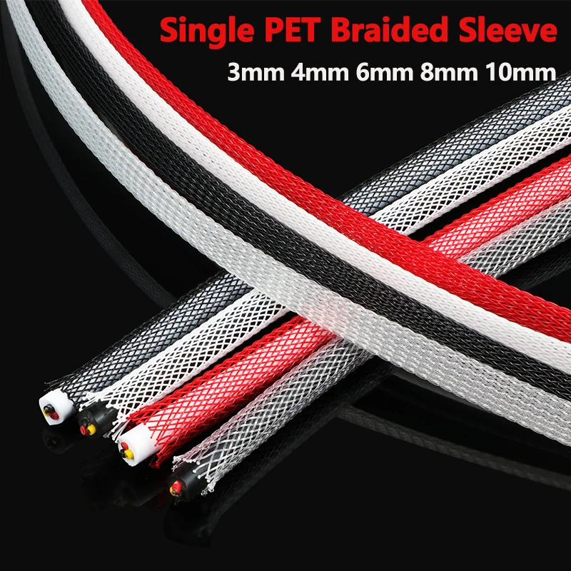 2/5/10m Single PET Braid Sleeve Size 3/4/6/8/10 mm Nylon Braided Cable Sleeve USB Data Keyboard Cable Sheath Protector Wire Wrap