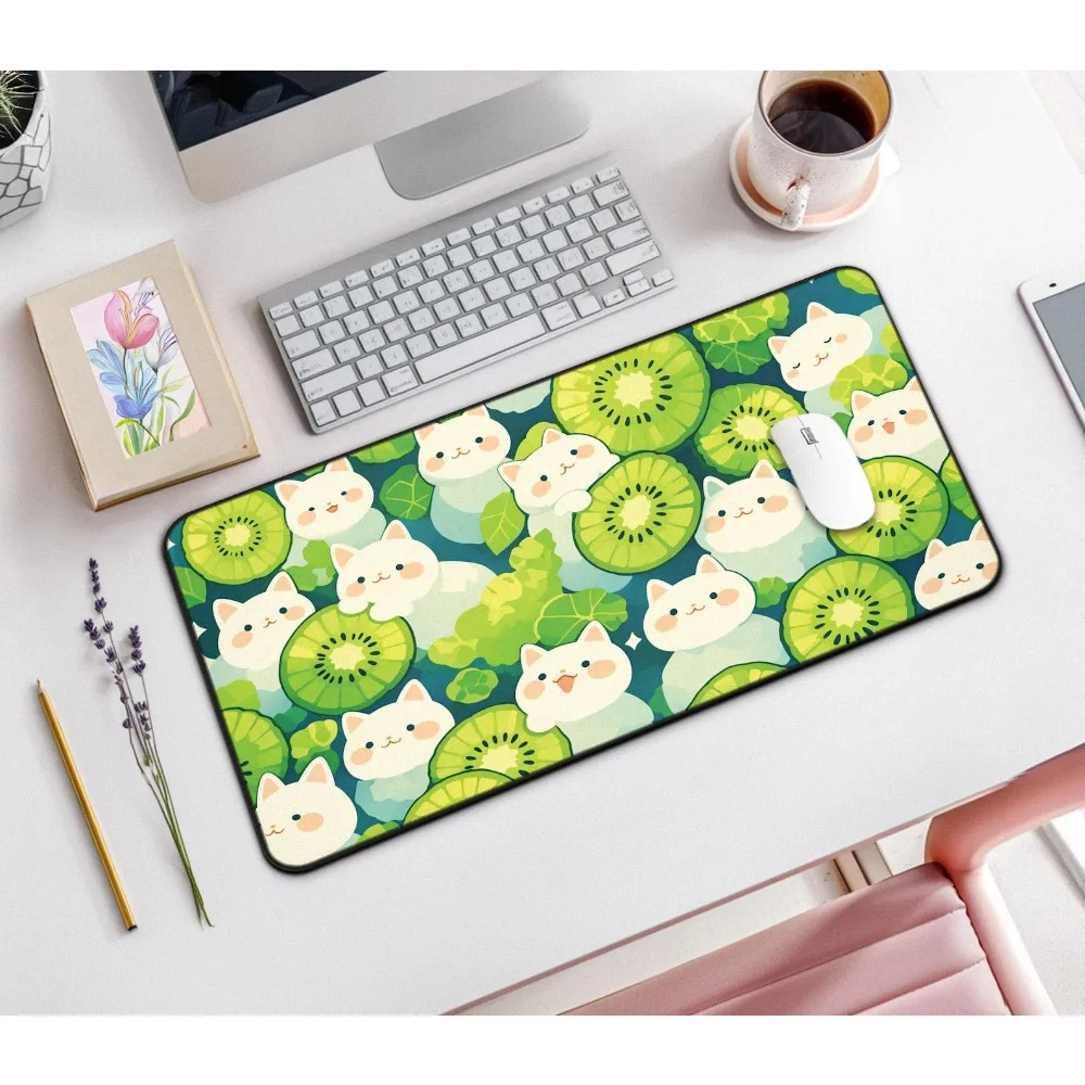 Tapis de bureau Kawaii Kiwi Cats, grand tapis de souris mignon pour la décoration de bureau et la configuration de jeux, alfombrillas para escritorio tapis de souris