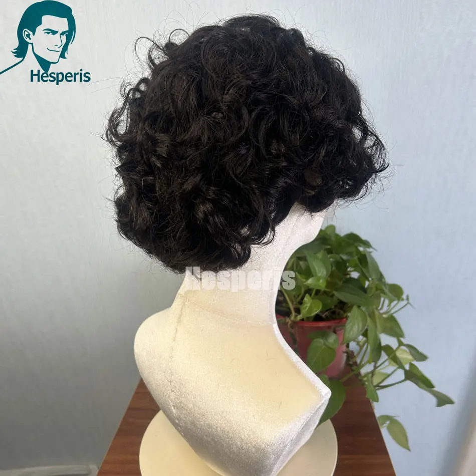 วิกผมผู้ชาย Hesperis สีธรรมชาติ ผมแท้ แบบสั้นหยิก 13x6 วิกผมลูกไม้ด้านหน้า สำหรับผู้ชายหล่อ ใส่ได้ทุกวัน ไม่ต้องใช้กาว วิกผมหยิก