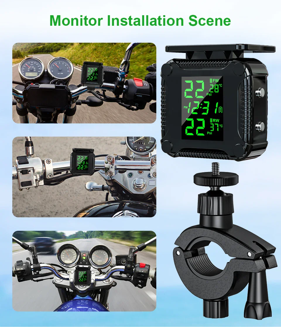 Motorrad TPMS Solar Power Reifendruck Monitor Drahtlose Reifendruck Überwachung System Reifen Temperatur Sensor Alarm System – Detail 8