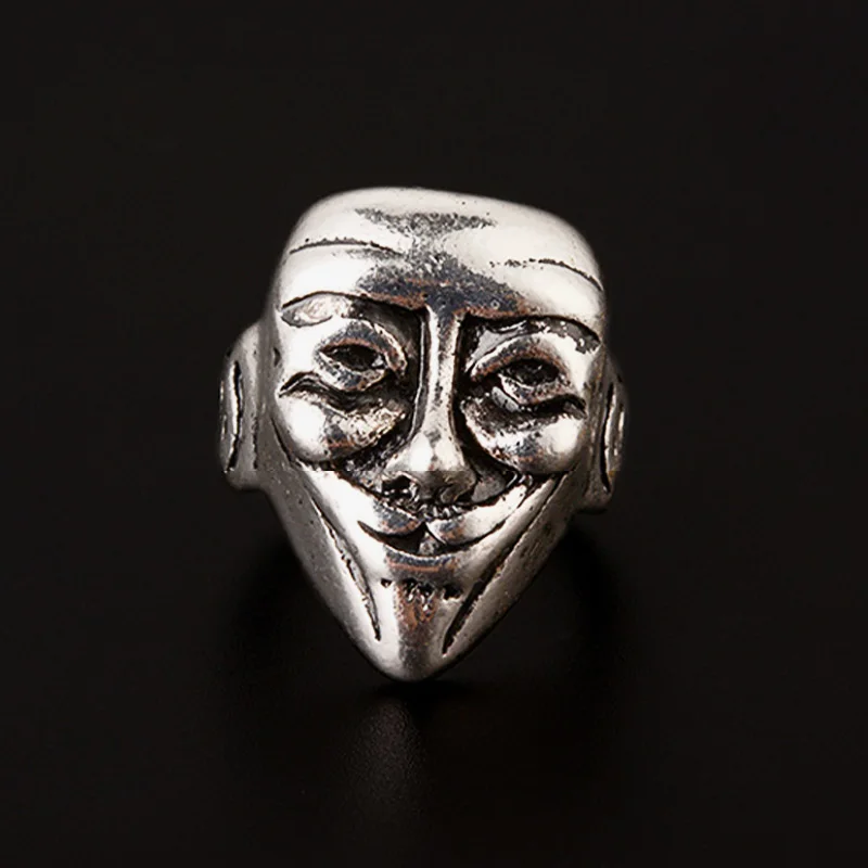 Retro V For Vendetta Anonymous Mask Ring For Men Silver Color Punk Gothic Ring Handmade Designer Jewelry Unisex Accessories Gift