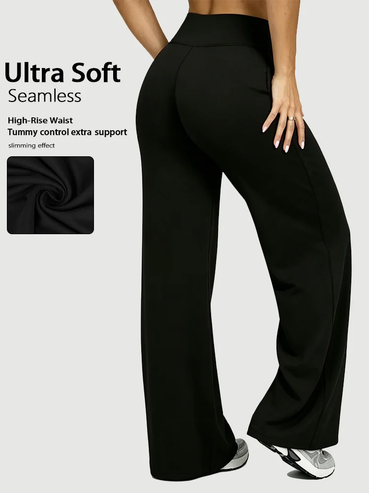 Cross-Waisted Straight-Leg Trousers, Simple High-Waisted Commuter Yoga Pants, Casual Sport Pants, With Elastic and Comfortable F
