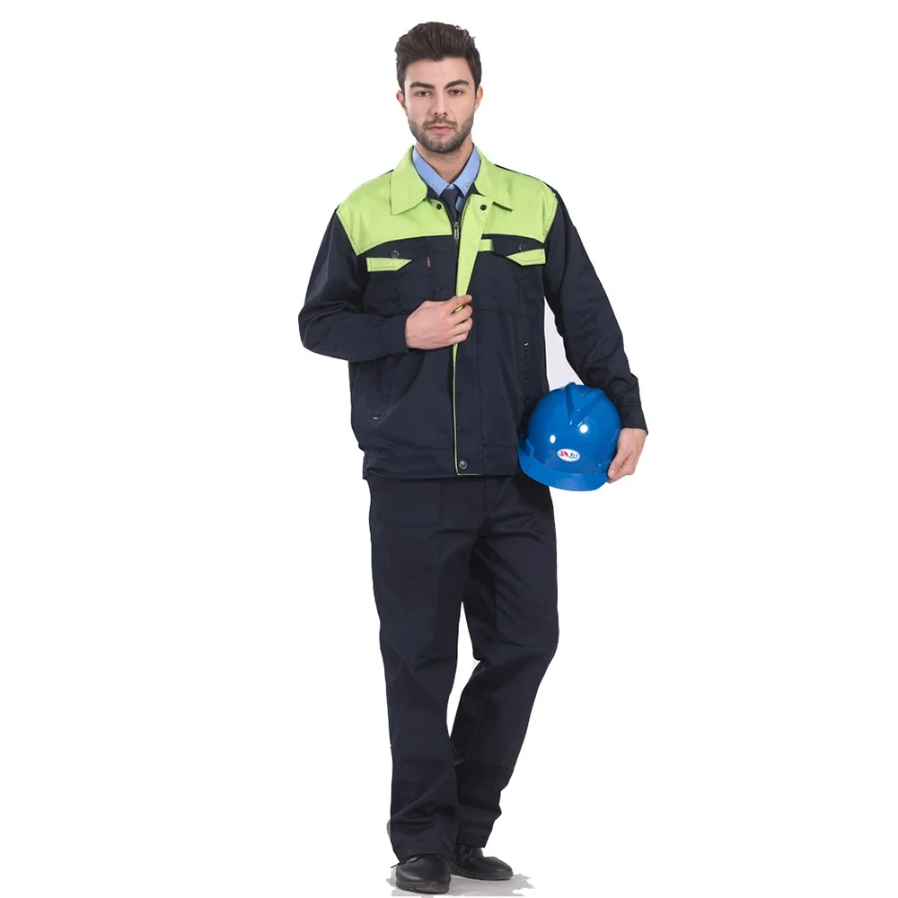 通気性のある作業服セット男性工場制服ワークショップ自動車修理長袖作業服