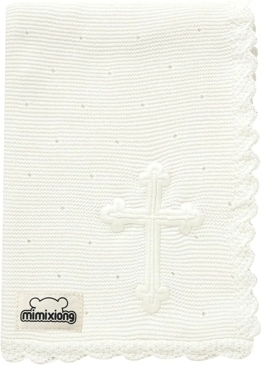 

Мягкое хлопковое одеяло-пеленка для крещения с вышитым крестом, цвет молочный, 30x40 дюймов, в подарок на крещение ребенка