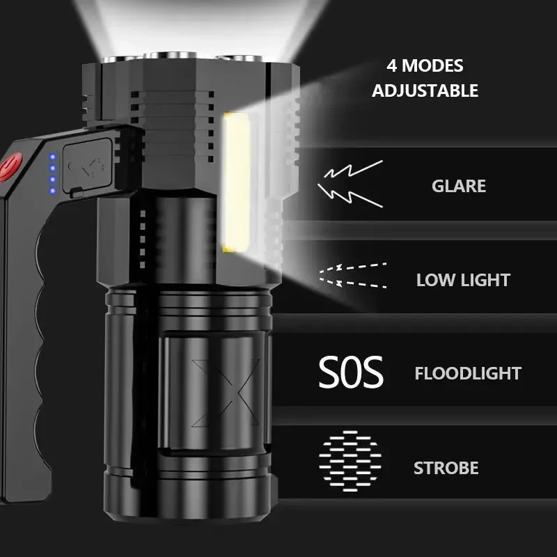 New Style 4LED Flashlight Mini Portable Lamp With Built-in 1200Ma 18650 Battery USB Rechargeable COB LED Flashlight Torch