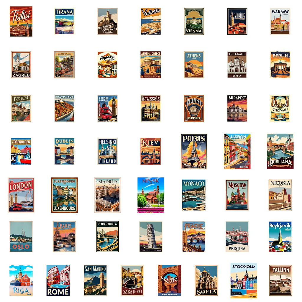 50PCS European Travel Series Graffiti Stickers - Waterproof Decor for Water Cup, Phone & Computer AnimeWorlds Store