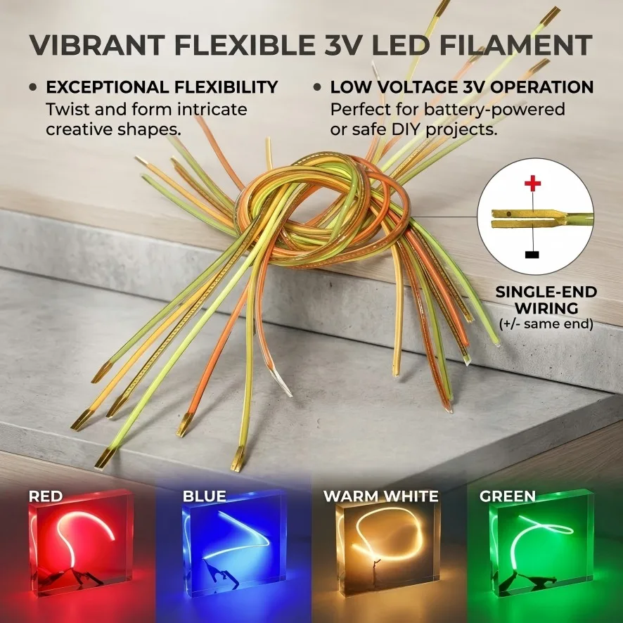 5/PCS LED Same End Filament Flexible Ultra Slim Spiral Bulb Retro Edison Bulb Lamp 3V Parts Diode Lighting Strip Decoration