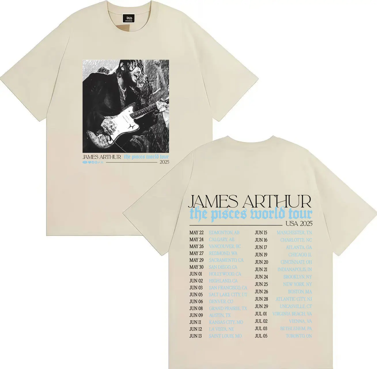 الهيب هوب جيمس آرثر الحوت جولة حول العالم تي شيرت القوطية Crewneck عادية الرجال النساء قصيرة الأكمام التي شيرت الشارع الشهير المتضخم المحملة