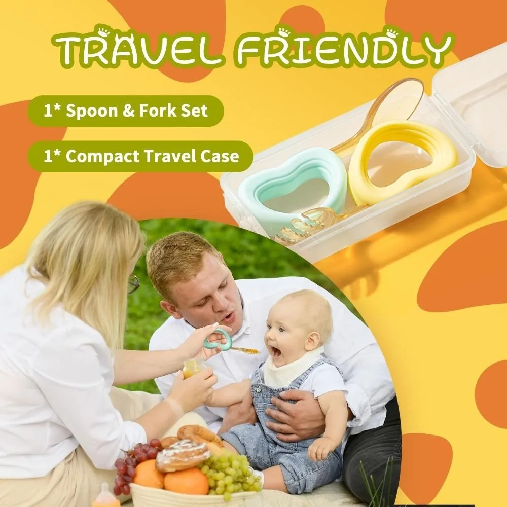 

Portable Toddler Forks and Spoons Set Silicone Easy-Grip Handle BPA-Free Baby Utensils with Storage Box