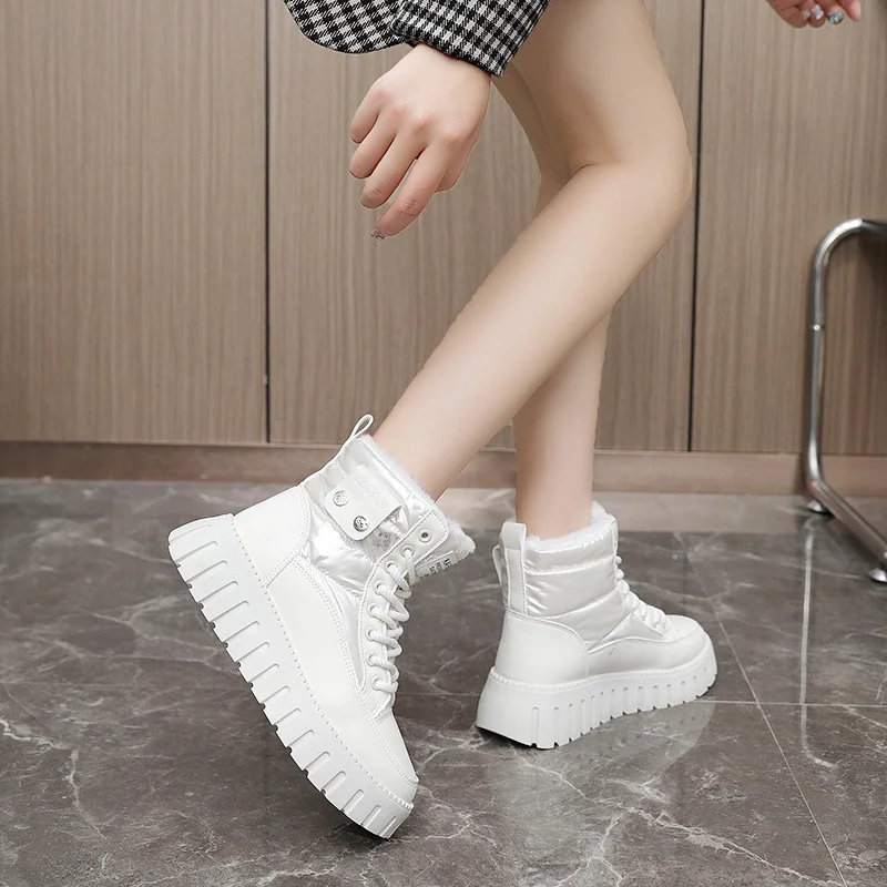 2023 Winter Fashion Thick-Soled High-Top Snow Boots for Women Cotton-padded Shoes Fleece-lined Warm Student Short Shoes