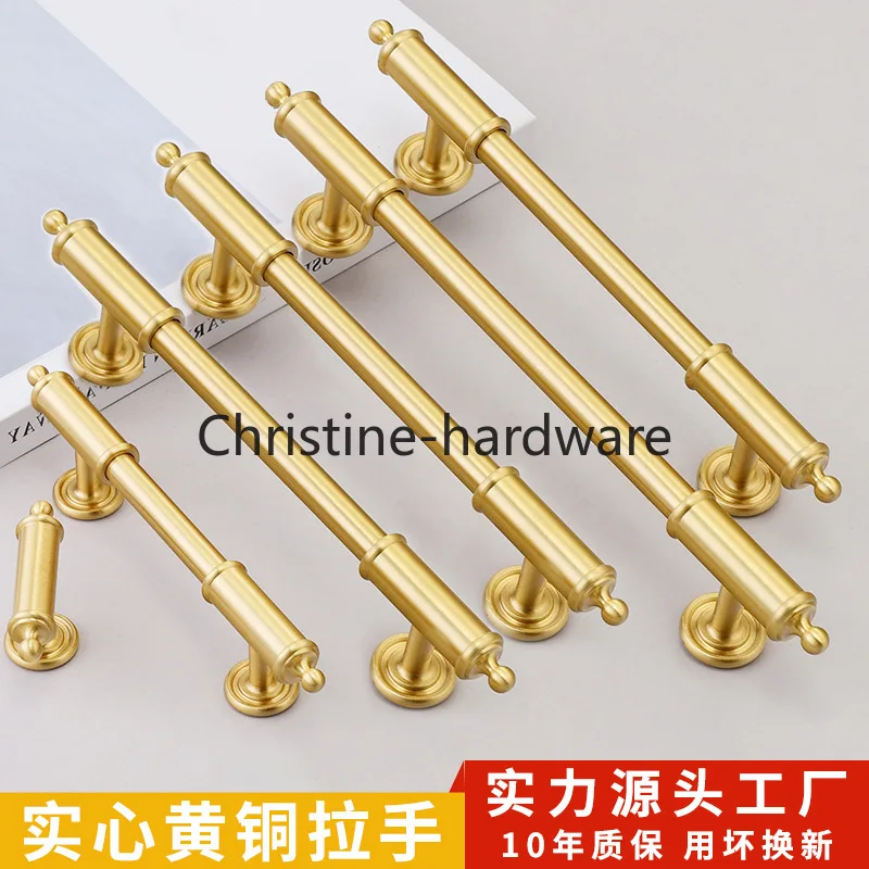 French Cream Wind Solid Brass Handle Cabinet Door Large Wardrobe Cabinet Drawer Gold Furniture Hardware Long Handle
