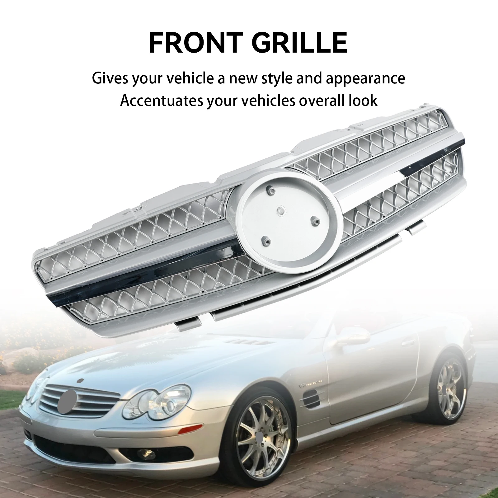 Front Bumper Upper Grill Grille Fit for Mercedes R230 SL500 SL600 2003-2006 1 Fin